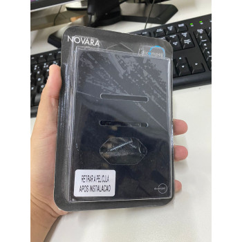 Placa p/ 2 Interruptor + Tomada 4x2 - Novara Glass Preto Brilhante